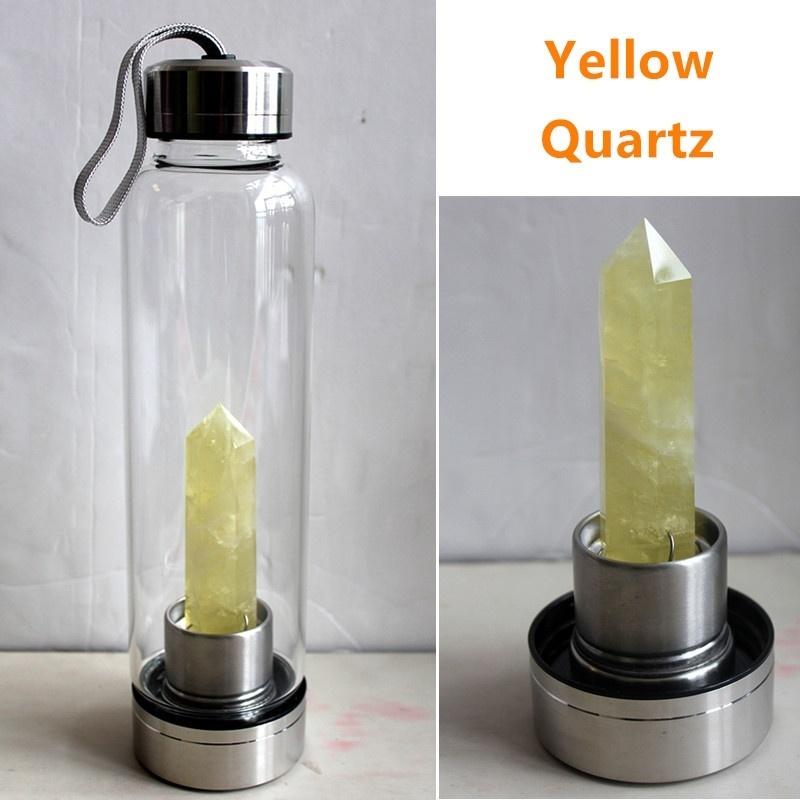 Бутылка с лечебной водой из натуральных кристаллов 550 мл, крышка из нержавеющей стали 304, флюорит, кварцевый камень, палочка, энергетическая стеклянная бутылка, чашка для воды