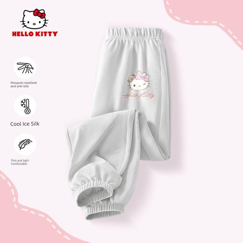 Летние штаны для девочек Hello Kitty из ледяного шелка, детские быстросохнущие штаны, стильная детская одежда, длинные штаны, штаны для девочек от комаров