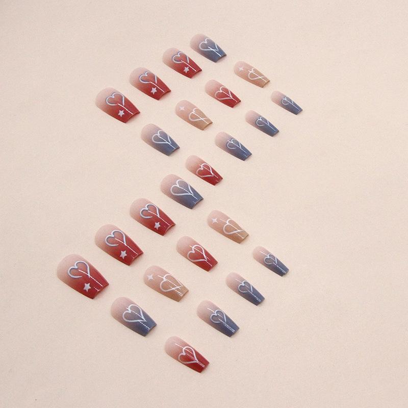 Color gradual change Ballet Nail Love Star Nail Art Short Ballet Fashion Fake Nail Sweet Girl Nail Art Pieces