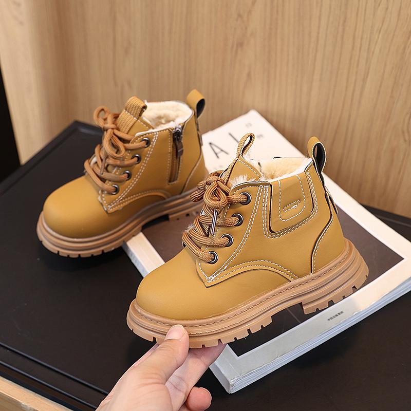 Детские зимние ботинки «Мартенс»: Классическая теплая для мальчиков, Утепленная кожа для девочек, Нескользящая, Плюс бархатный хлопок