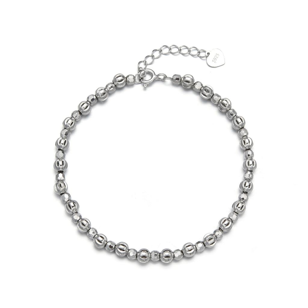 Unisex Classic 925 Sterling Silver Stainless Steel Bracelet with Gold & Rhodium Plating Hollow Bead Chain Link Fashion Accessory
