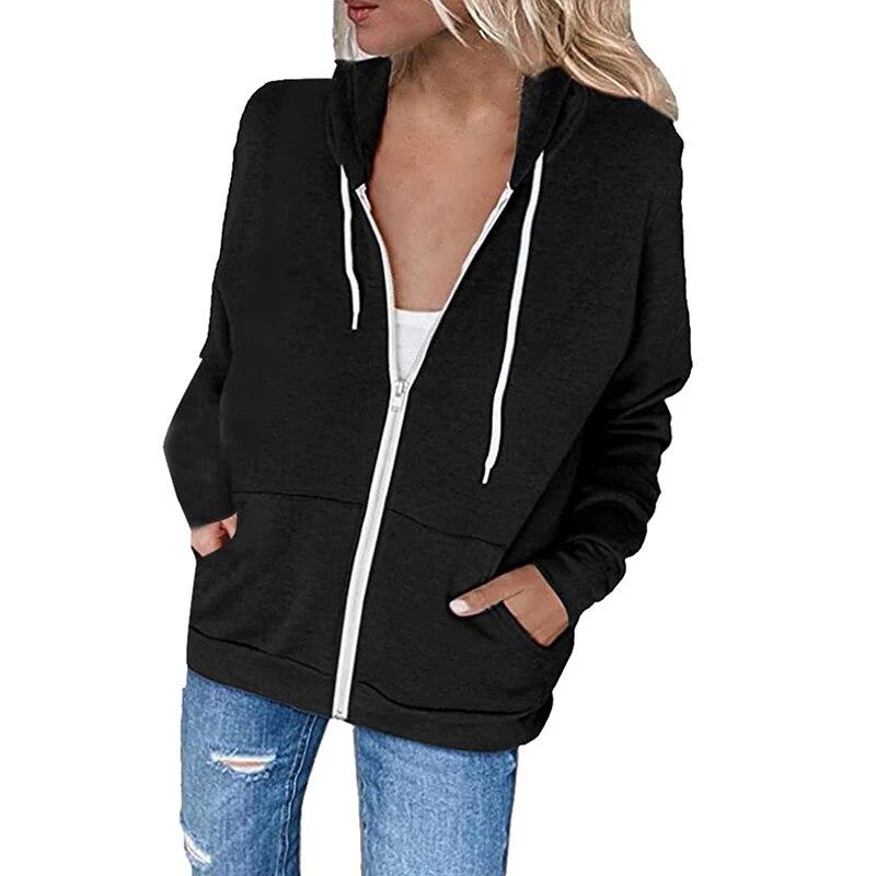 Осенняя женская куртка с капюшоном на молнии на шнурке, толстовка с капюшоном, верхняя одежда, пальто с капюшоном, джемпер с длинными рукавами, топы, спортивная одежда с карманами