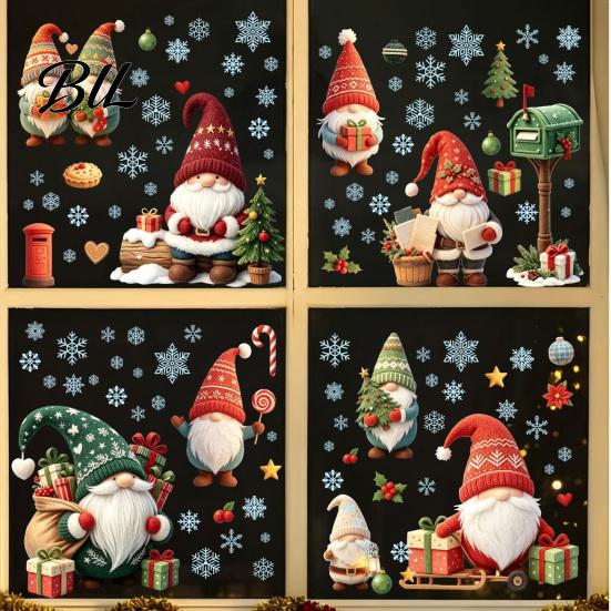 Reusable Static Decals Christmas Gnome Window Cling, Waterproof Snowflake Glass Decal, PVC Faceless Dwarf Sticker for Holiday Decoration Ornaments