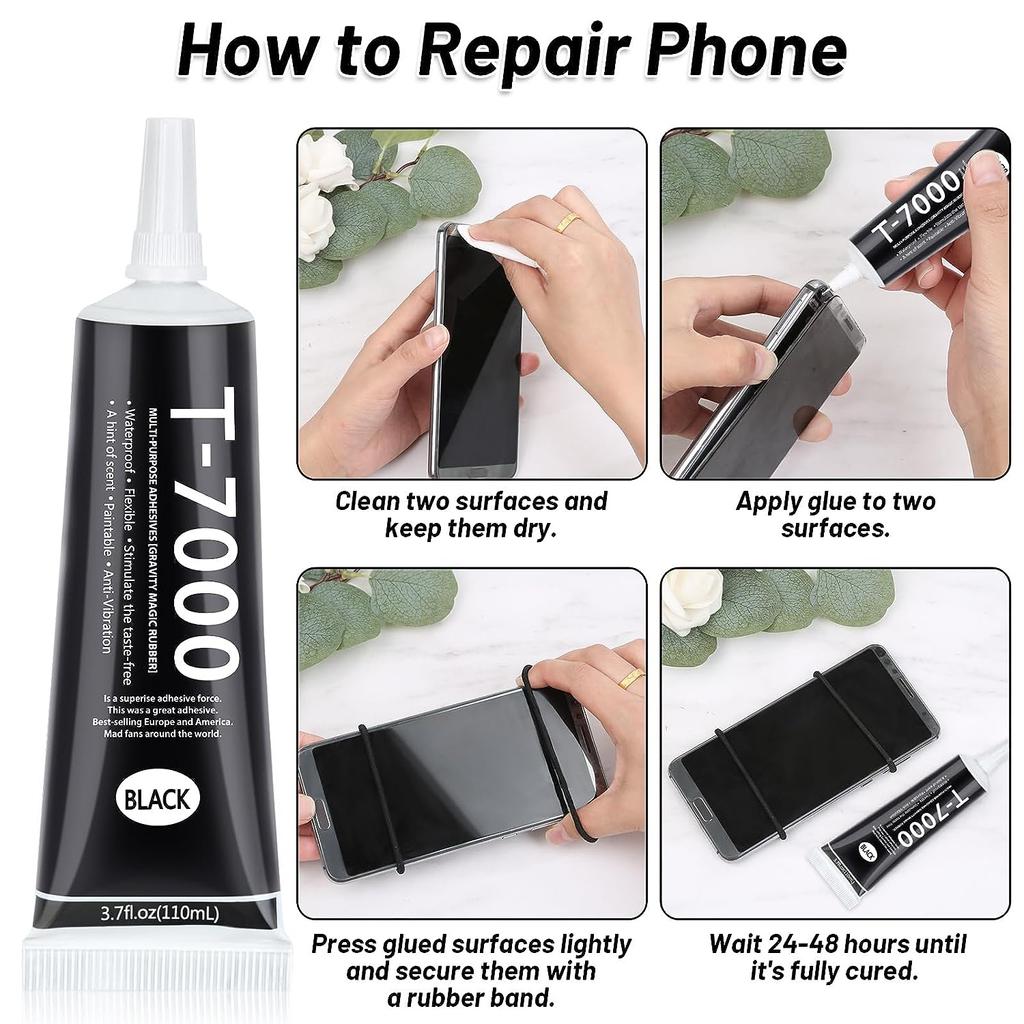 2PCS T 7000 Pone Repair Glue, Multipurpose T-7000 Glue Black Adhesive for Phone Screen Repair, Craft, Wooden, Leather, Shoes