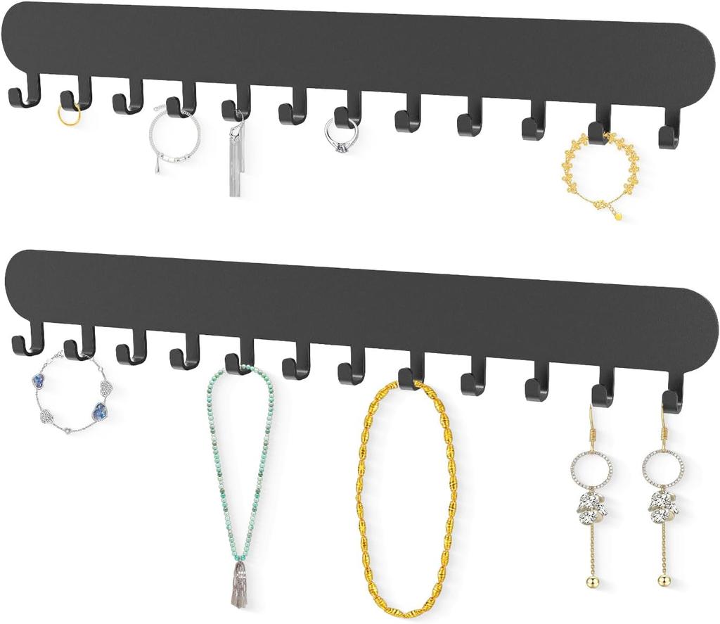 Necklace Holder - Hanging Jewelry Organizer, Self-Adhesive Wall Mounted for Necklaces, Bracelets, Black