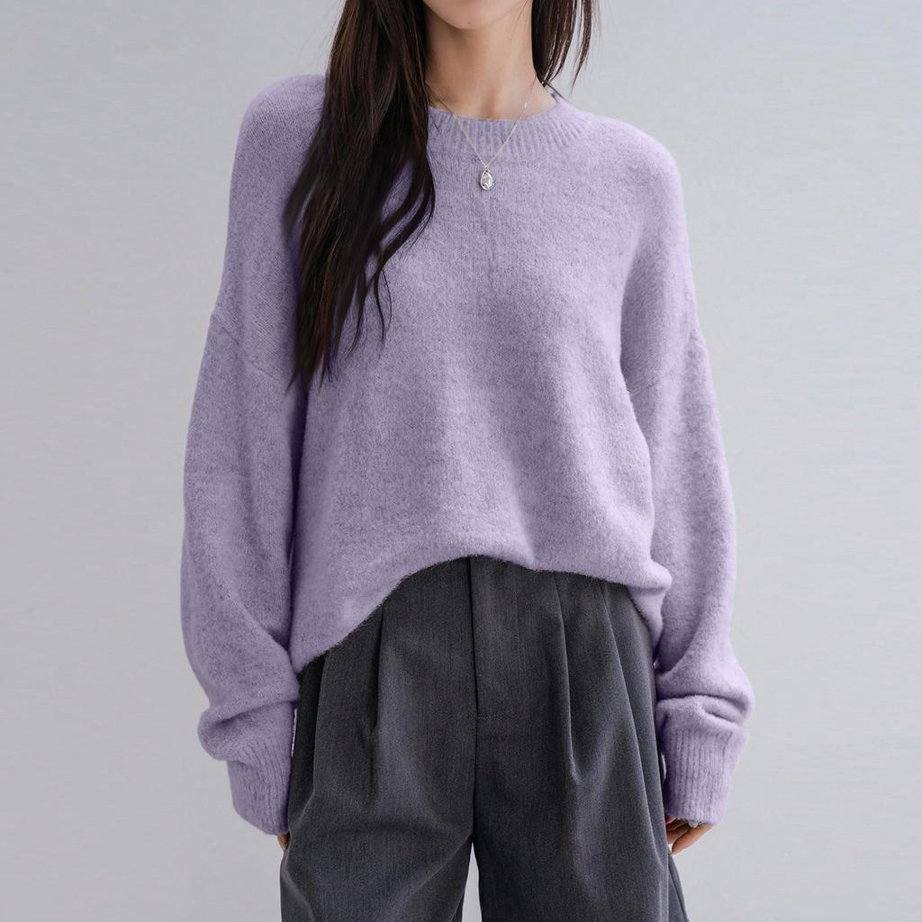Women's Fashionable Casual Loose Versatile Lazy Style Long-Sleeved Round Neck Pullover Sweater