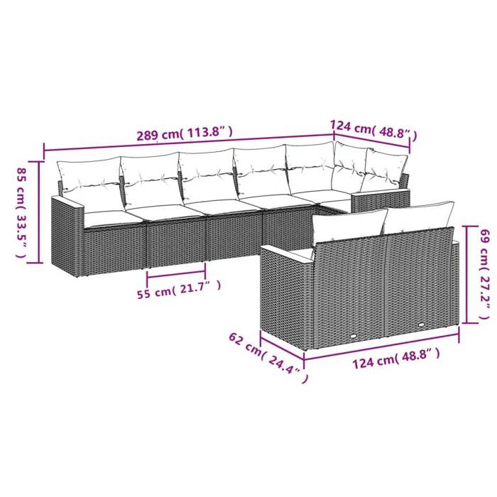 VidaXL Salon de Jardin avec Coussins 8 pcs, Canapés de Terrasse, Ensemble de Meubles de Patio, Mobilier d'Extérieur, Gris 3226151