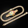 Hip Hop Men Women Watches Iced Out Necklace+Watch+Bracelet Set Bling 2 Row Prong Cuban Link Chain Necklace Hiphop Jewelry