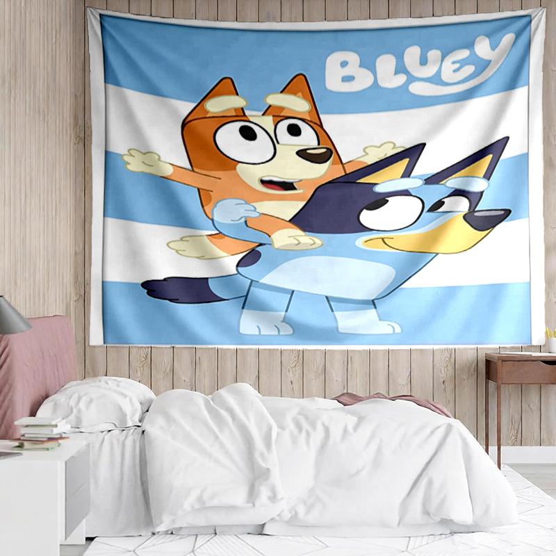 Bluey Print Tapestry, Backdrop, Easy Setup, Ideal for Bedroom, Office & Living Room, with Aesthetic Wall Hanging Decor.
