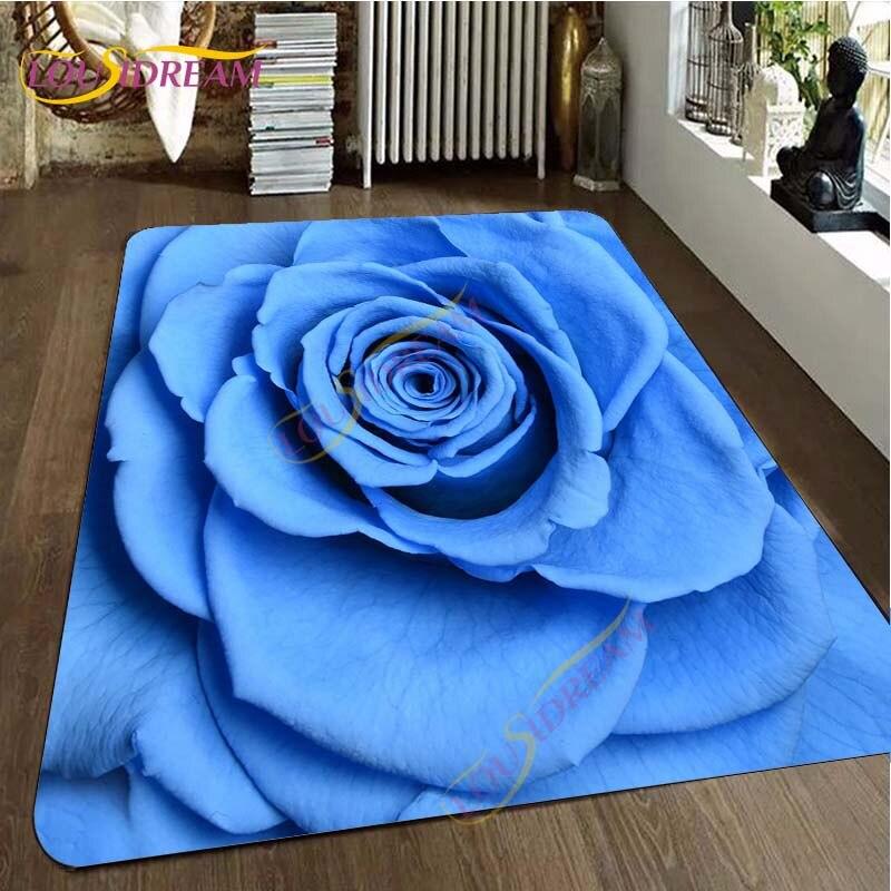 Коврик с цветком красной розы, коврики ко Дню Святого Валентина, коврики, коврик с принтом розы, большой ковер, ковры с синей розой для гостиной