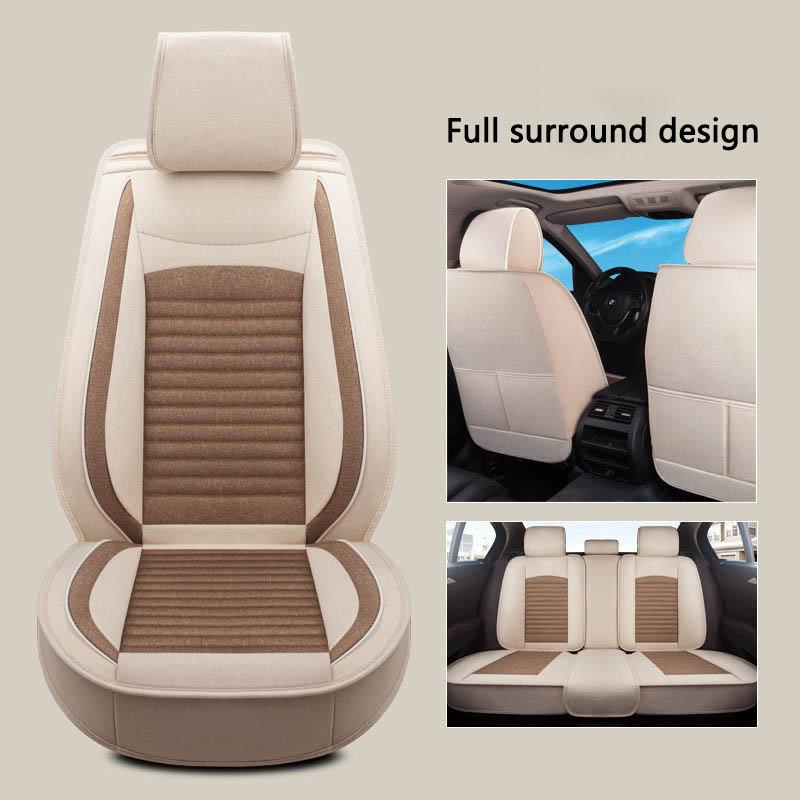 Пятиместная полностью окруженная подушка для автомобильного сиденья, четыре сезона, универсальный чехол для сиденья из льняной ткани, специальный чехол для сиденья, чехол для сиденья