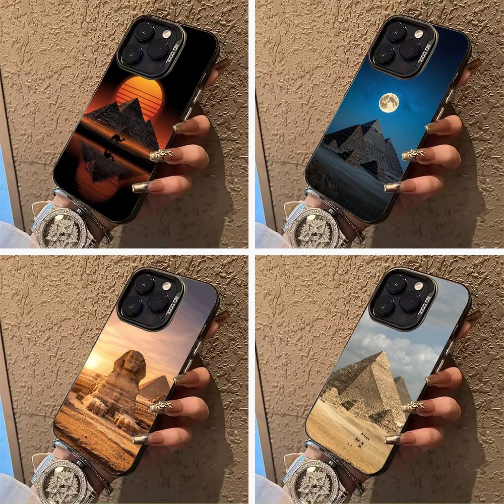 The E-Egyptian -P-Pyramids Phone Case For IPhone17 16 11 12 13 14 15 16 Pro Max Plus Cover Colored Silver Funda Bumber