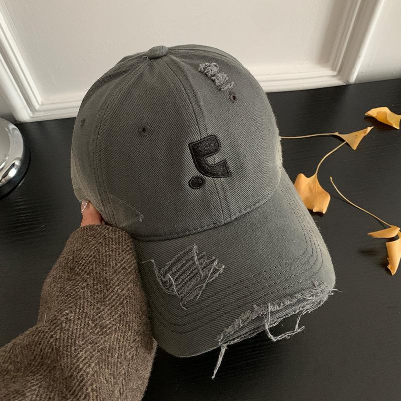 Vintage Edging Letter Embroidery Red Baseball Cap Women's Spring Summer New Big Head Circumference Cap