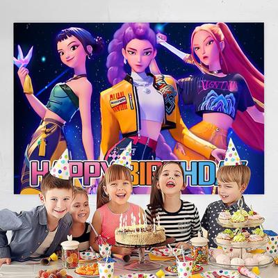 Фоновая ткань Демон Фильм Охотники С Днем Рождения Баннер Задник Подвесная ткань Украшение Детские товары для вечеринки