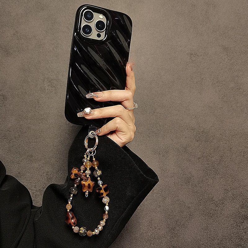 Fashion Vintage Leopard Print Beaded Phone Lanyard With Crystal Waterfall For Women And Men