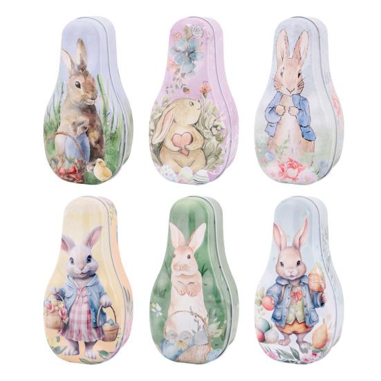 Easter Tinplate Candy Box Bunny Pattern Cookie Biscuit Storage Tin Metal Empty Chocolate Treat Packaging Container Easter Gift Box with Lid for