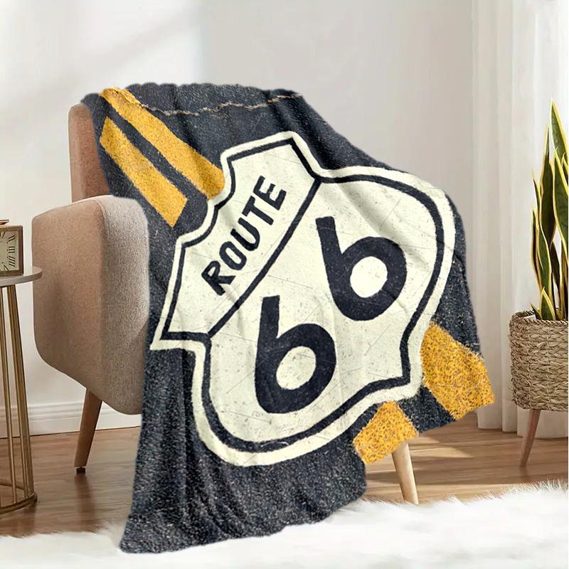 1PC Highway 66 pattern blanket, all season lightweight home office outdoor nap multifunctional blanket