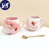 Креативная мультяшная керамическая чашка, студенческая чашка для воды в общежитии, милая клубничная кружка, домашняя чашка для молока, ложка для завтрака