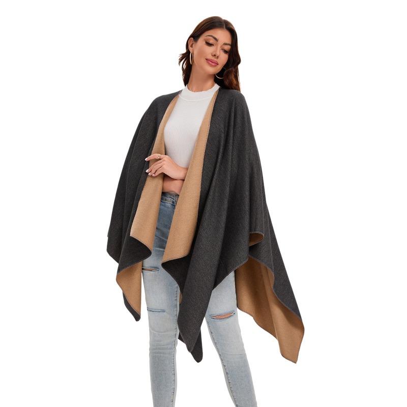Женская однотонная накидка-шаль из имитации кашемира с разрезом спереди, двусторонняя, теплая шаль, лидер продаж