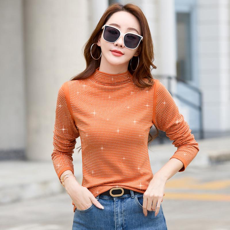 Весенне-осенняя женская блузка, утолщенная блузка с длинными рукавами и воротником до середины шеи, женская нижняя рубашка