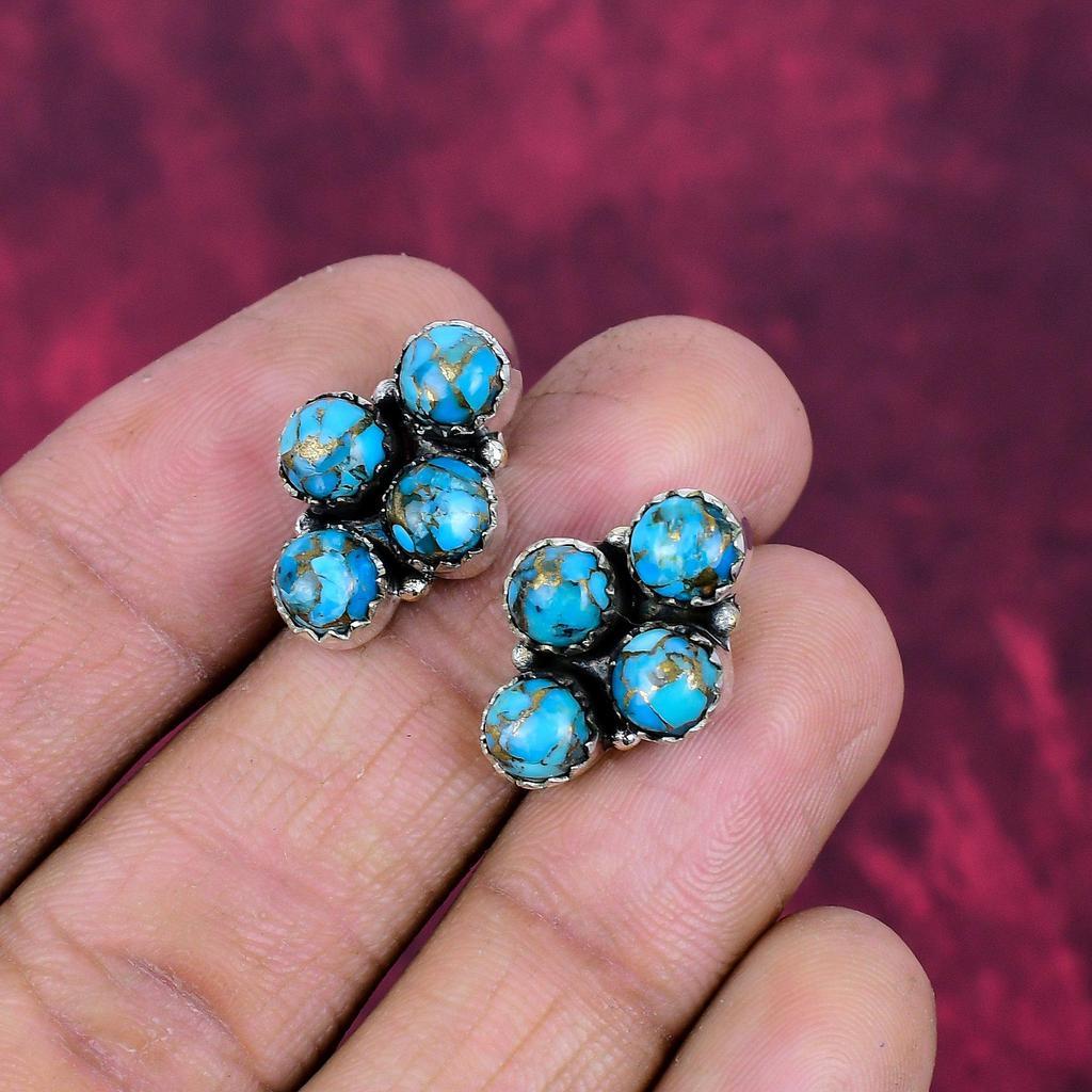 Серьги ручной работы из голубого медно-бирюзового драгоценного камня, серьги из цельного серебра 925 пробы, старинные ювелирные изделия, для подарка на помолвку