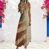 Women Plus Size Off Shoulder Spaghetti Strap V Neck Sleeveless Star Printed A Line Long Dress