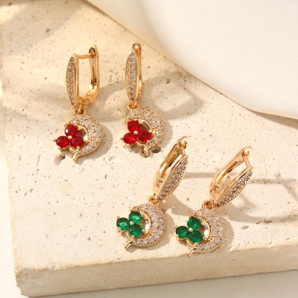 Fashion Moon Flowers Dangle Earrings for Women Cubic Zirconia Earring Jewelry Party Accessories Valentine's Day Gift