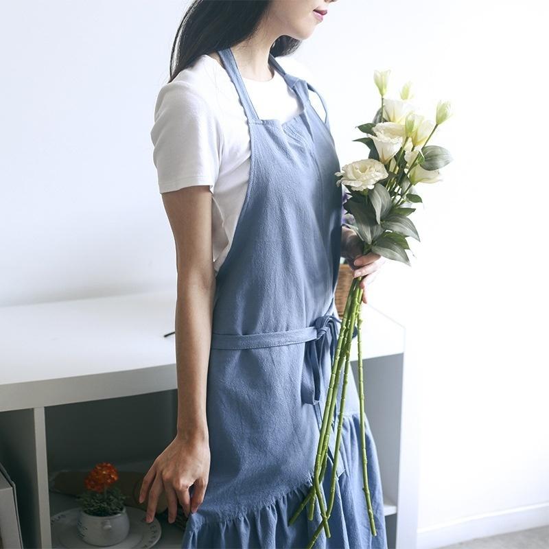 Apron for Women Cotton Linen Men Long BBQ Bib Kitchen Apron Barber Coffee Cooking Restaurant Waitress Apron
