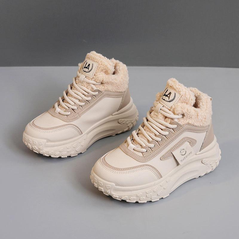 ZY0018 New Winter Platform Cotton Shoes Women's Shoes Warm Color Matching Height Simple Velvet Student Cotton Shoes