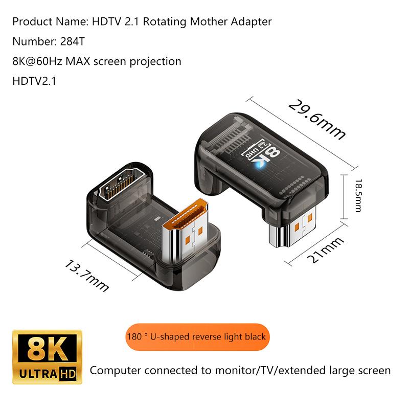HOT! 2.1 Male To Female Adapter 8K@60Hz Male To Female Connector Up Down Angle 90 270 360 Degree For HDMI Cable PC Laptop HDTV