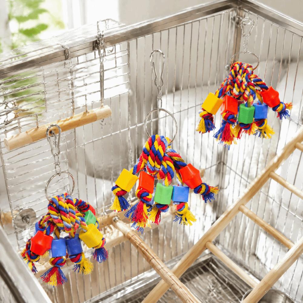3pcs Plastic Beads Bird Chewing Toy Cotton Rope Plastic Beads Toy For Medium Parrots