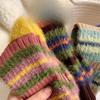 Радужные полосатые вязаные носки Женские Девичьи Зимние Теплые Носки Средней длины Норковый Велюр Толстые Чулки Утолщенные Пушистые Носки для Сна