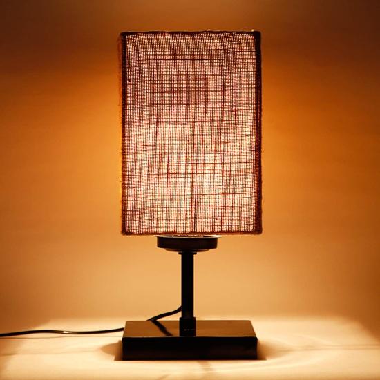 40.64 Cm Square Beige Jute Shade Table Lamp with Wood Base Bulb Not Included Home Décor Bedroom, Dining Room, Hotel Room, Living Room, Office