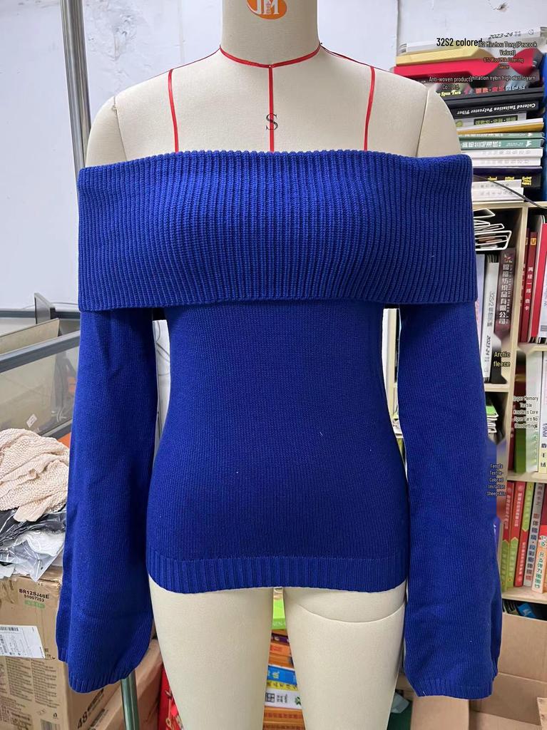 2024 European & American Backless One-Shoulder Slim Fit Sexy Knit Long Sleeve Women's Sweater