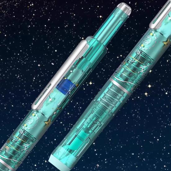 Retractable Fountain Pen Fine Nib Set 0.38mm Black/Blue Ink Transparent Barrel Pen with 5 Refillable Ink Cartridges for Sketching Journaling