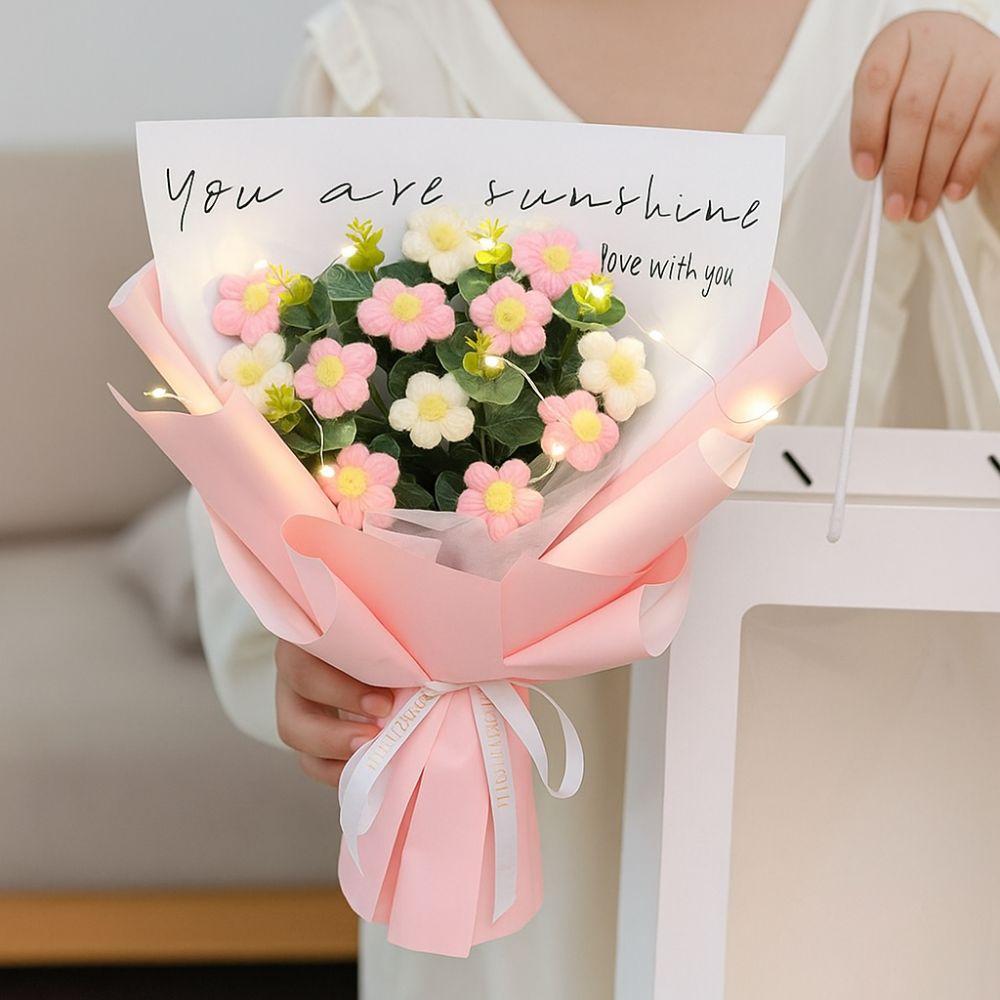 Korean Style Handwoven Daisy Bouquet Soft Yarn Crochet Daisy Flowers Valentine's Day