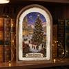 Rustic Christmas Wall Decor Wooden Decoration, Vintage Arched Window Frame Decor, Winter Xmas Holiday Party Table Sign Scene Centerpiece