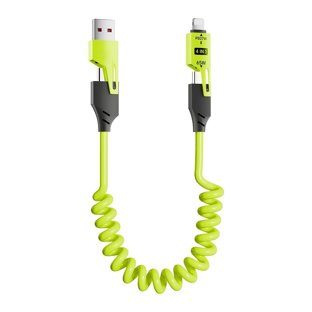 4 в 1 USB-C на Lightning/Type-C кабель для быстрой зарядки 65 Вт, компактный дизайн, может заряжать iPhone, iPad, Samsung и другие устройства
