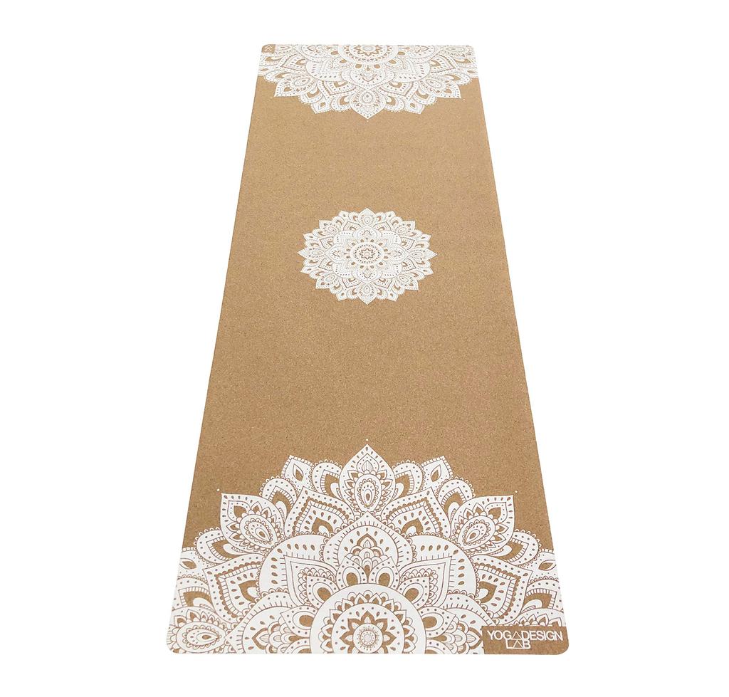 Yoga Design Lab Cork Yoga Mat Lightweight with Strap Pilates Training Fitness Exercise Mat (Mandala White, 3.5mm)