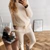 Women's Solid Color Sweater Set Fashion Casual Thread Turtleneck Pullovers Elastic Trousers Knitted Two Piece Sets Autumn Winter
