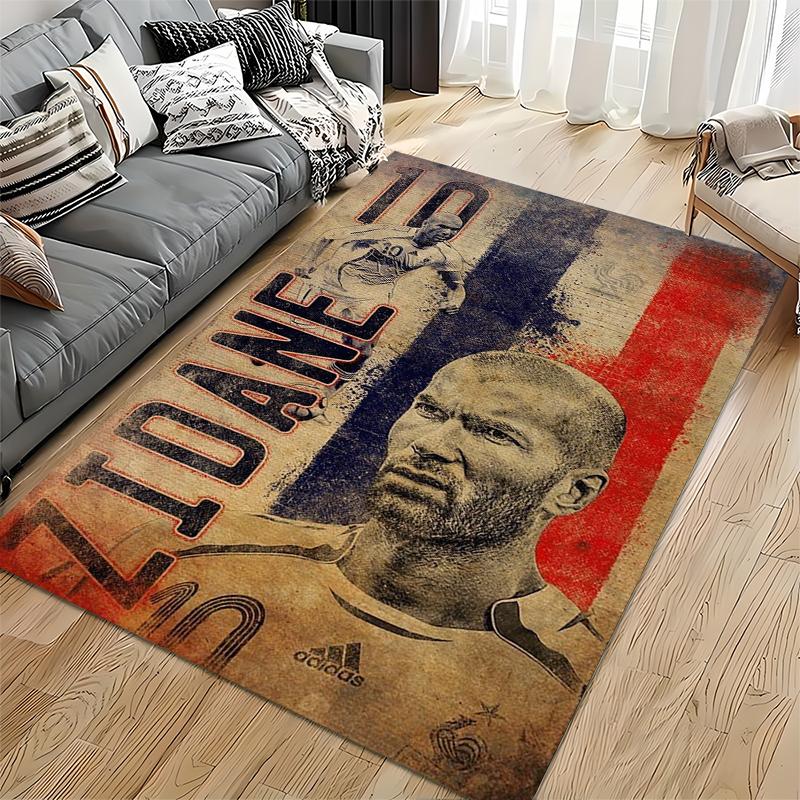 Sports Area Rug, Zinedine Zidane France Number 10 Vintage Grunge Blue Red White Textured Print, Fan Decor, Non-Slip Mat