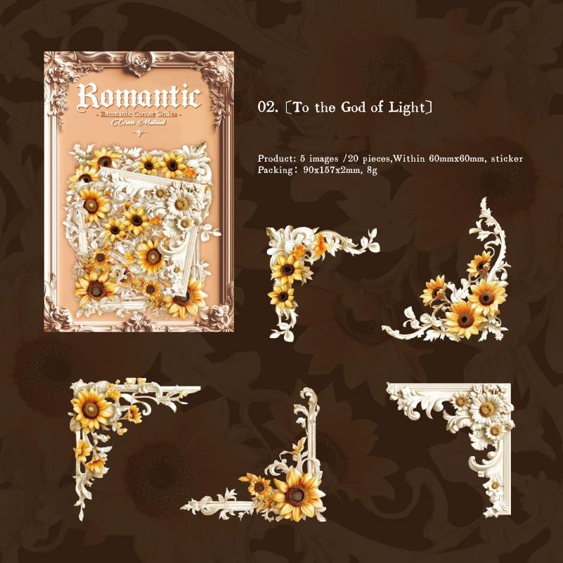 20pcs/bag Flower Themed Corner Frame Stickers Decorative Scrapbook Photo Frame Cards DIY Sticker Hand Account Background Collage