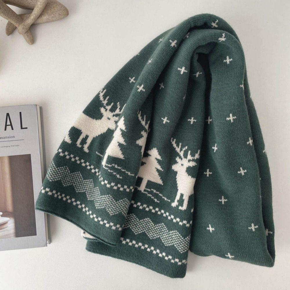 Deer Christmas Scarf Red Winter Cashmere Scarves Cute Wool Knitted Scarf Girl