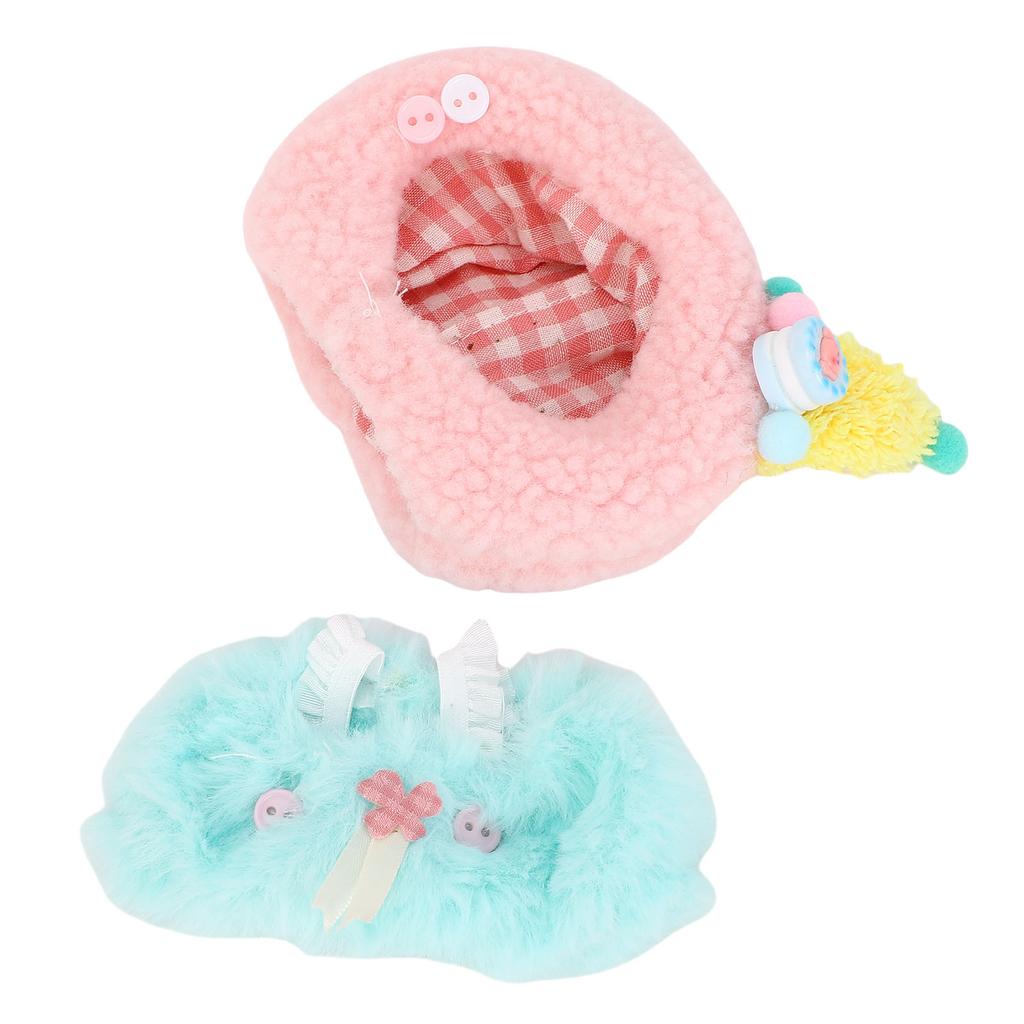 Набор одежды для куклы 17 см Плюшевая ткань из волокна Легко одевать Платье для куклы Наряды Шляпы Аксессуары для одежды