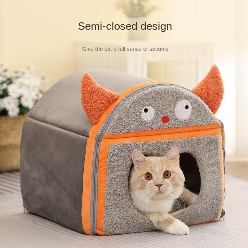 Warm Little Monster Pet Sofa In Winter Funny Mongolian Yurt Cat Nest Comfortable Semi-closed Slipper Nest