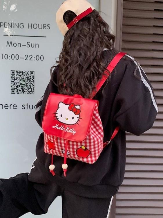 Hello Kitty Cute Kt Cat Cartoon Pu Backpack For Students And Daily Use