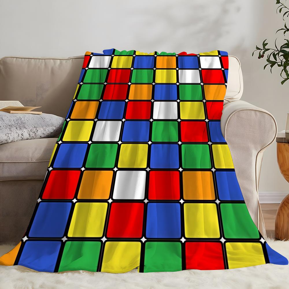 Cute cartoon style Rubik's cube Throw Kid-Friendly Flannel Throw Blanket Soft Warm Anti-Static Washable All Season