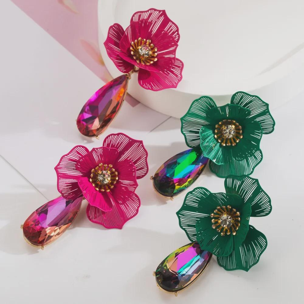 Trendy European & American Summer Flower Earrings: Colorful, Creative, Water Drop Design with Light Luxury Appeal