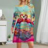 Women Casual Dress Autumn Red-crowned Crane Print Dresses For Women O-neck Short Sleeve Dress Plus Size