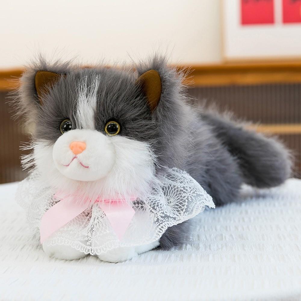 New Soft Fluffy Simulation Cat With Bib Cute Cartoon Ragdoll Cat Realistic Cat Birthday Gifts